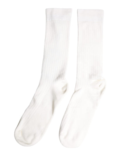 White Cotton Solid Mid Calf Men Socks