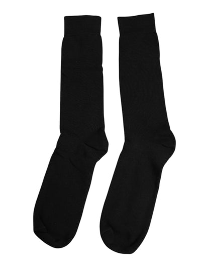 Black Solid Cotton Mid Calf Men Socks