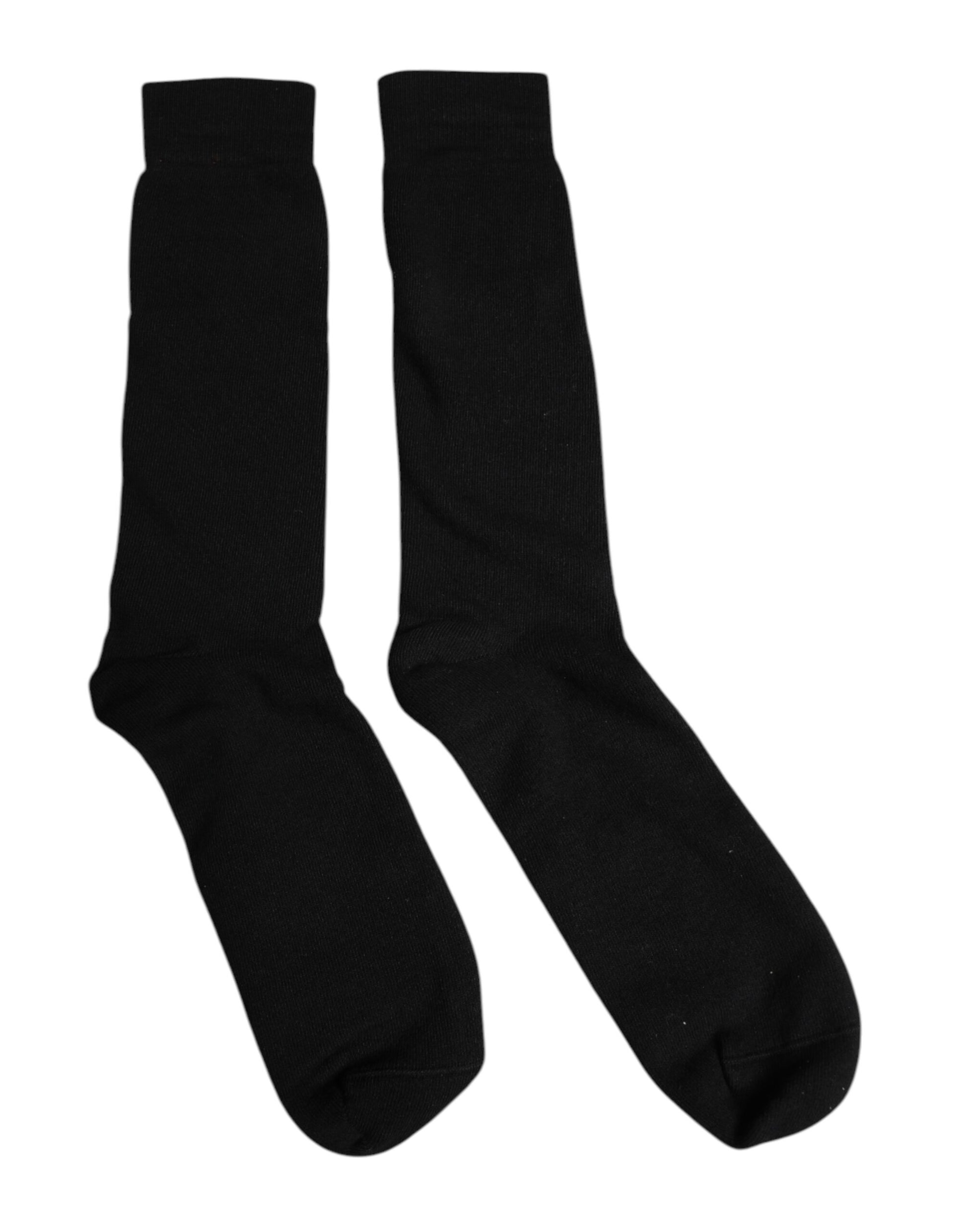 Black Solid Cotton Mid Calf Men Socks
