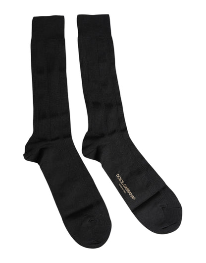 Black Stretch Logo Mid Calf Men Socks