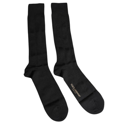 Black Stretch Logo Mid Calf Men Socks