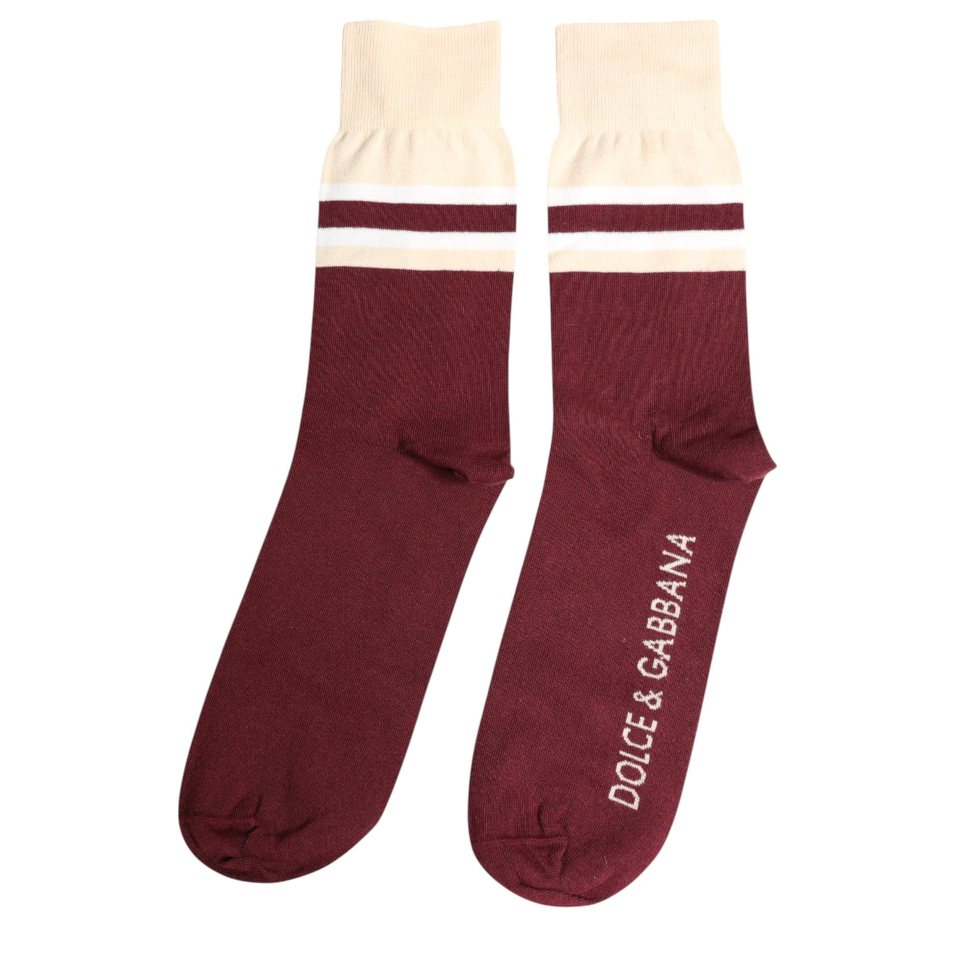 Burgundy Stretch Logo Print Mid Calf Socks