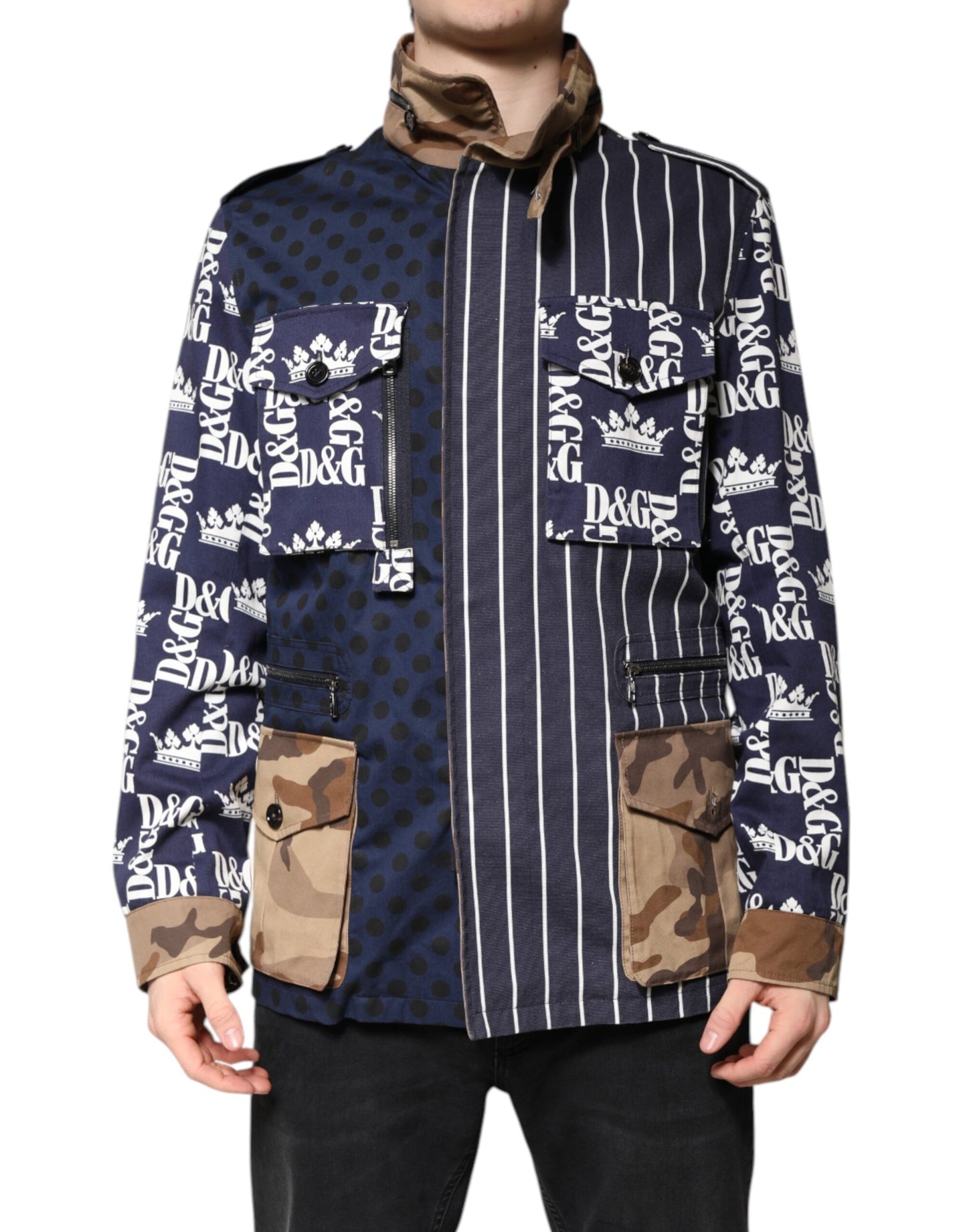 Multicolor Cotton Logo Patchwork Coat Jacket