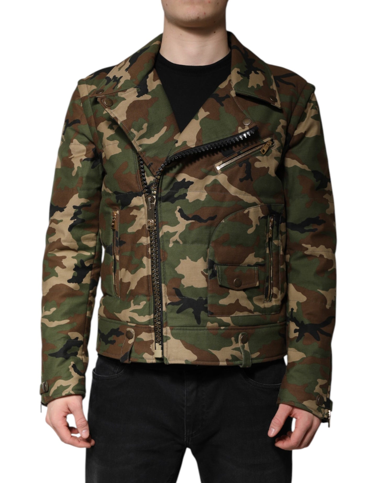 Multicolor Camouflage Nylon Biker Jacket