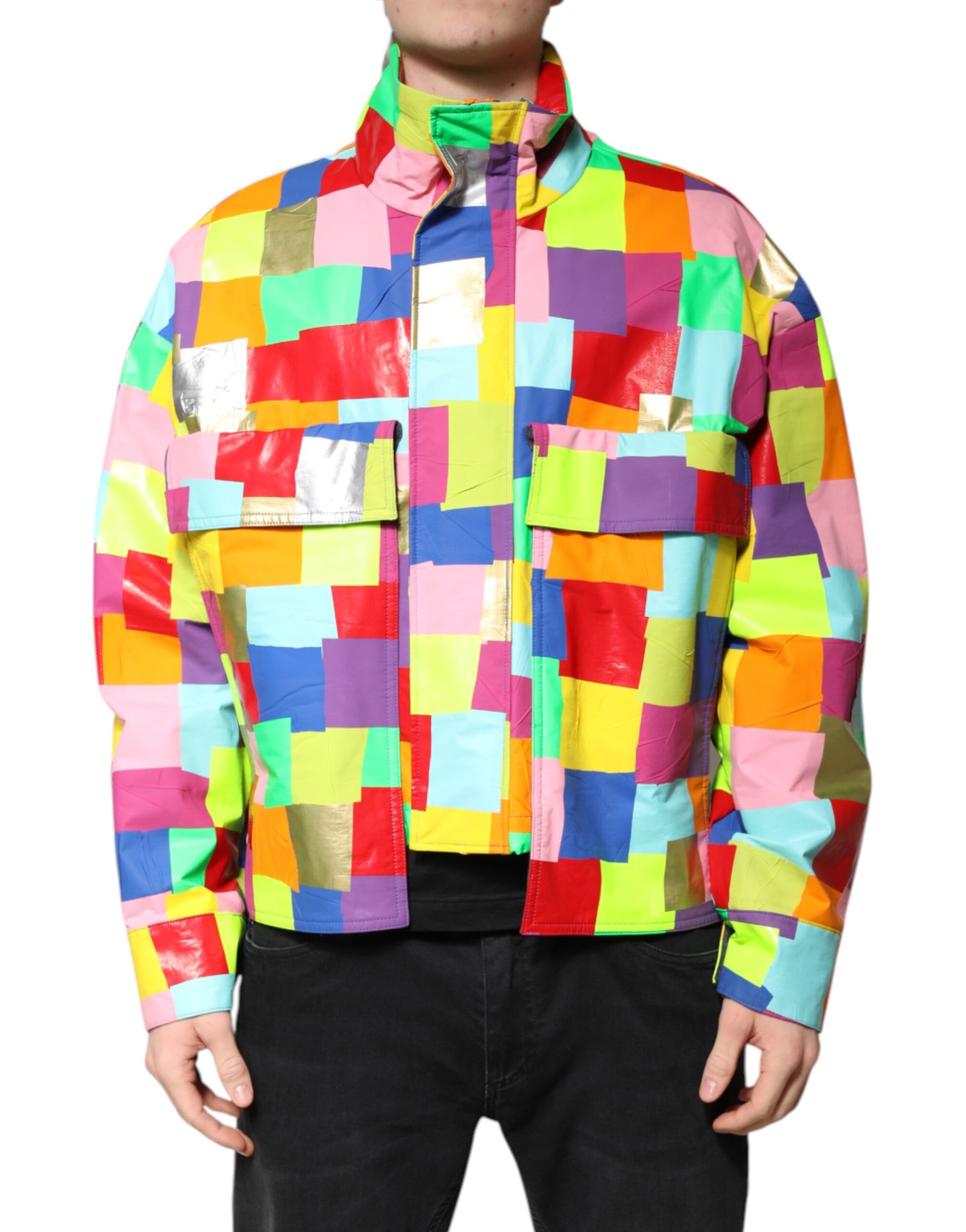 Multicolor Cotton Full Zip Men Biker Jacket