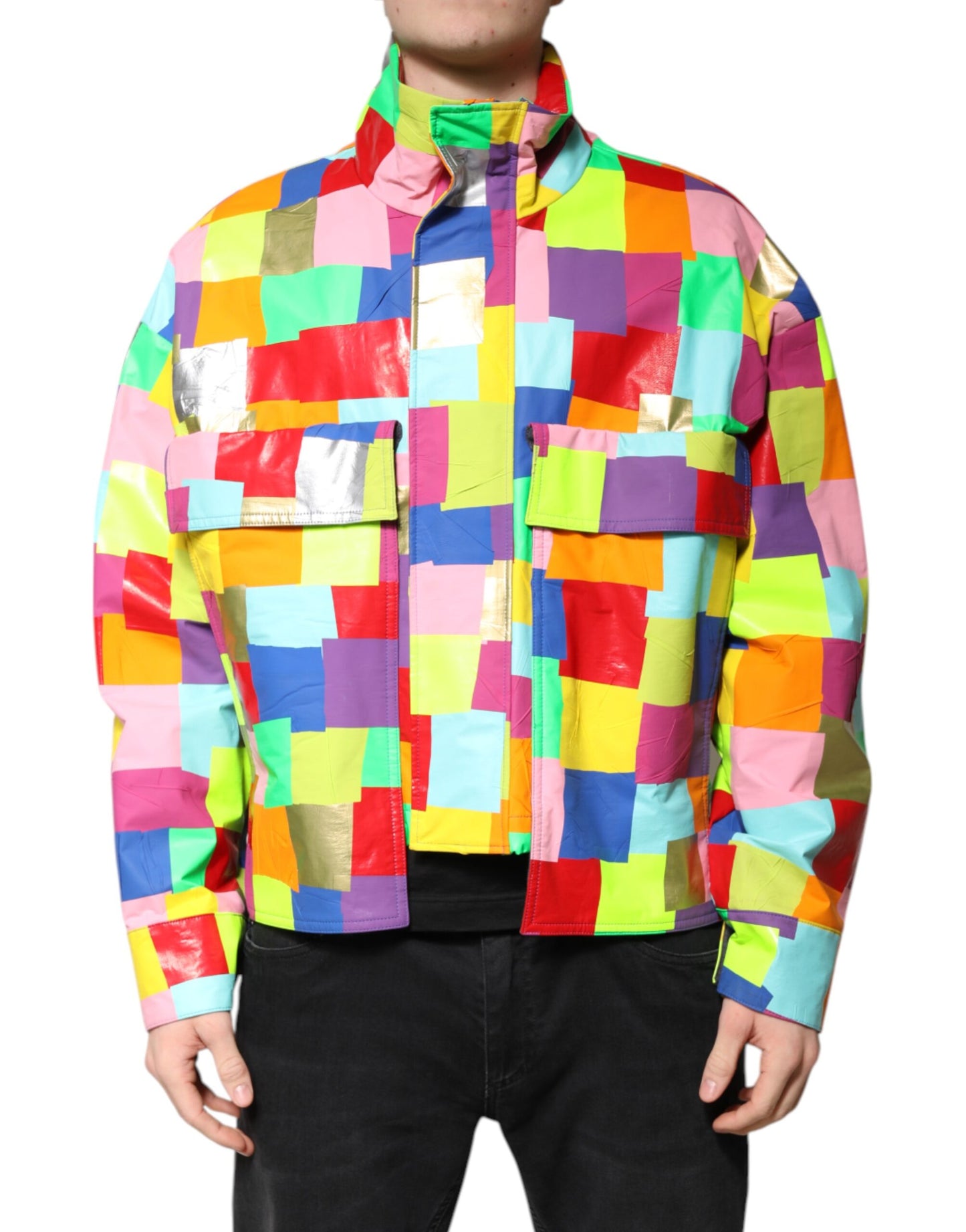 Multicolor Cotton Full Zip Men Biker Jacket
