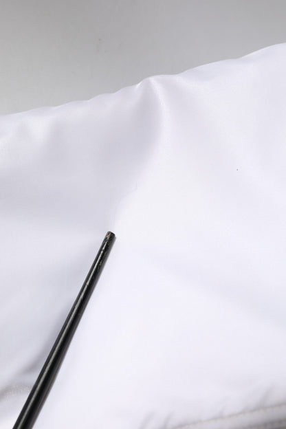 White Nylon Full Zip Cropped Bomber Jacket