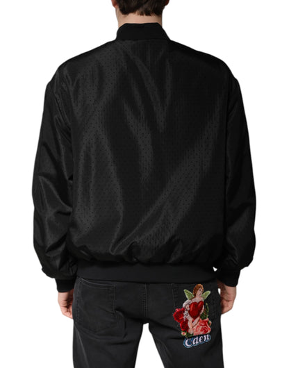 Black Long Sleeves Full Zip Bomber Jacket