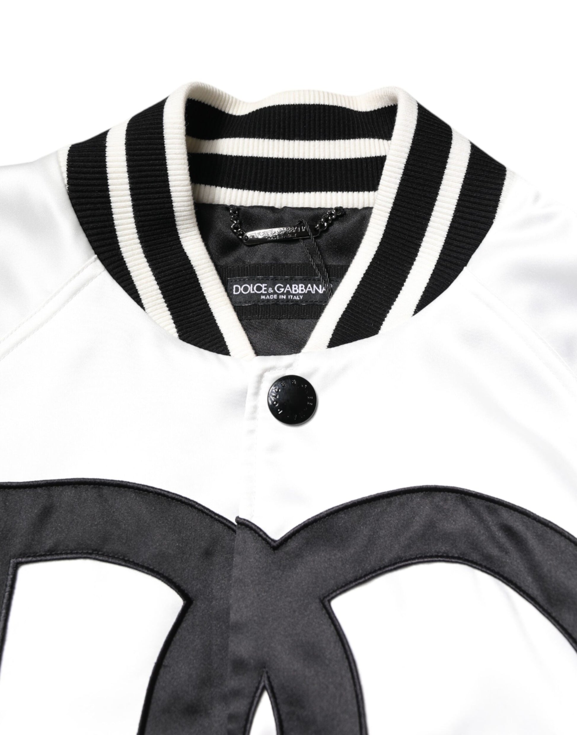 White DG Logo Polyester Jersey Bomber Jacket