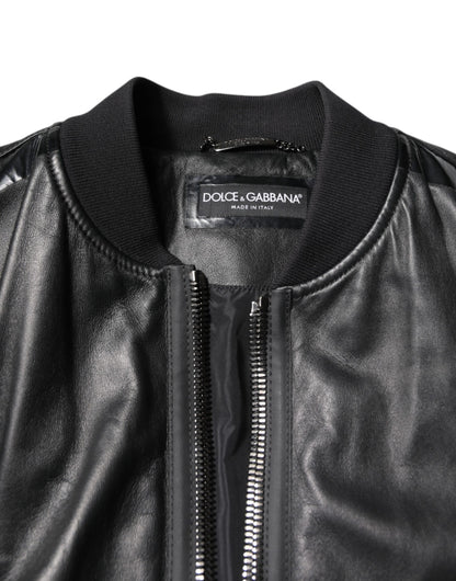 Black Lambskin Leather Biker Full Zip Jacket