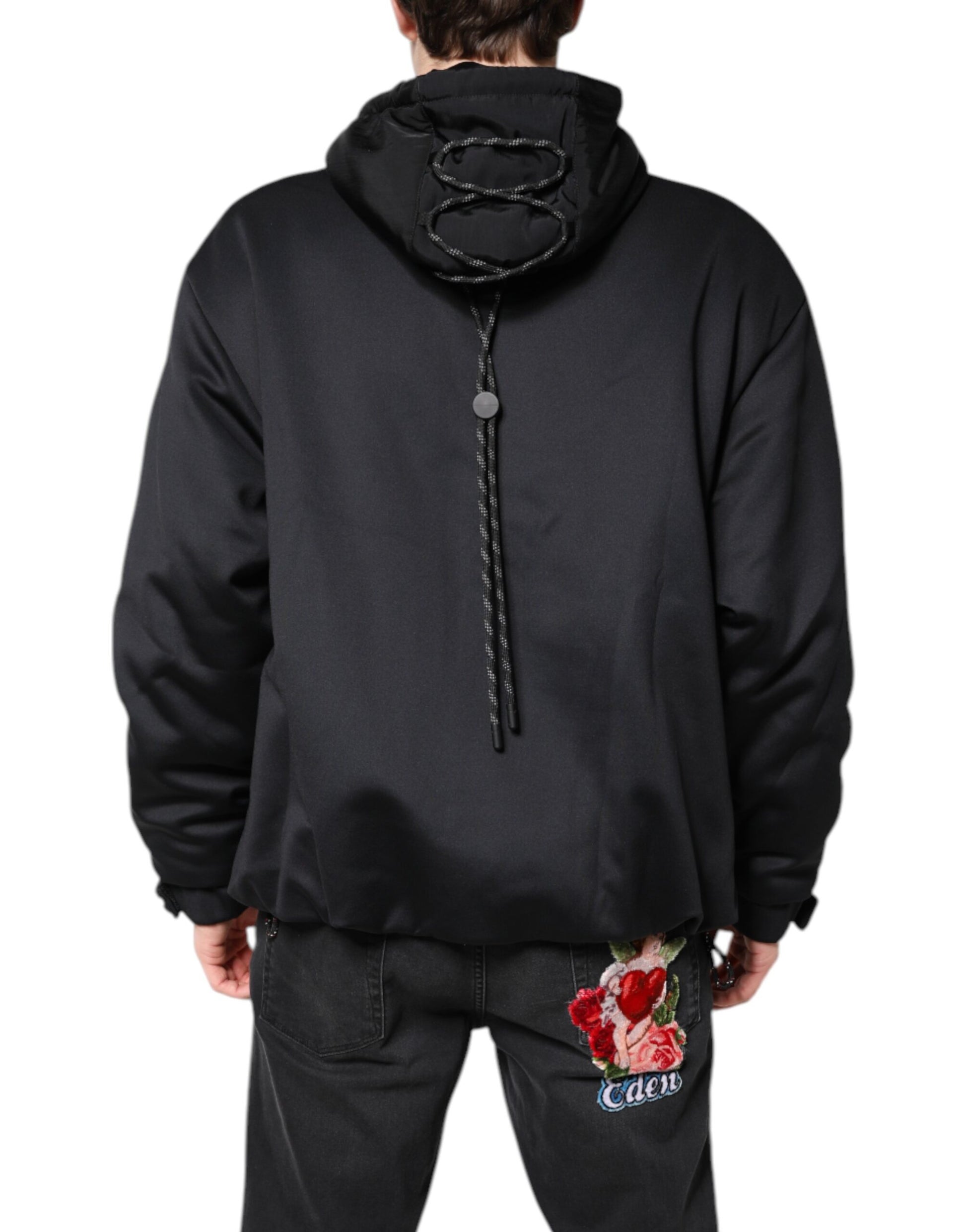 Black Polyester DG Hooded Full Zip Jacket