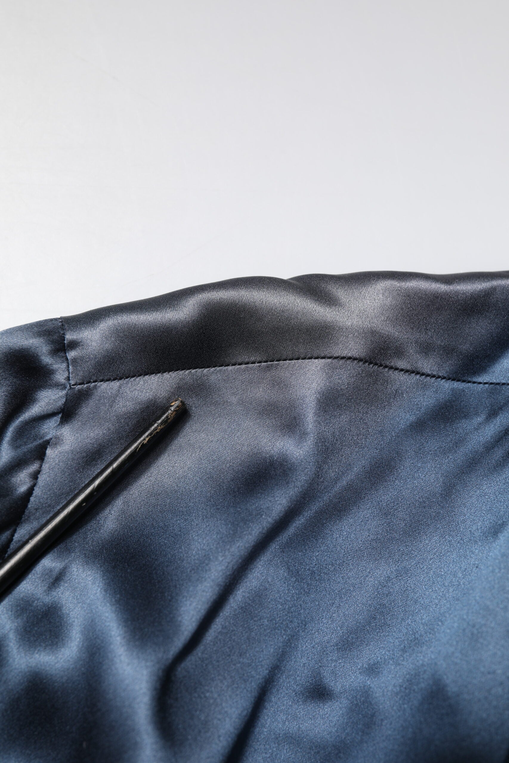 Blue Solid Silk Men Wrap Robe Coat Jacket