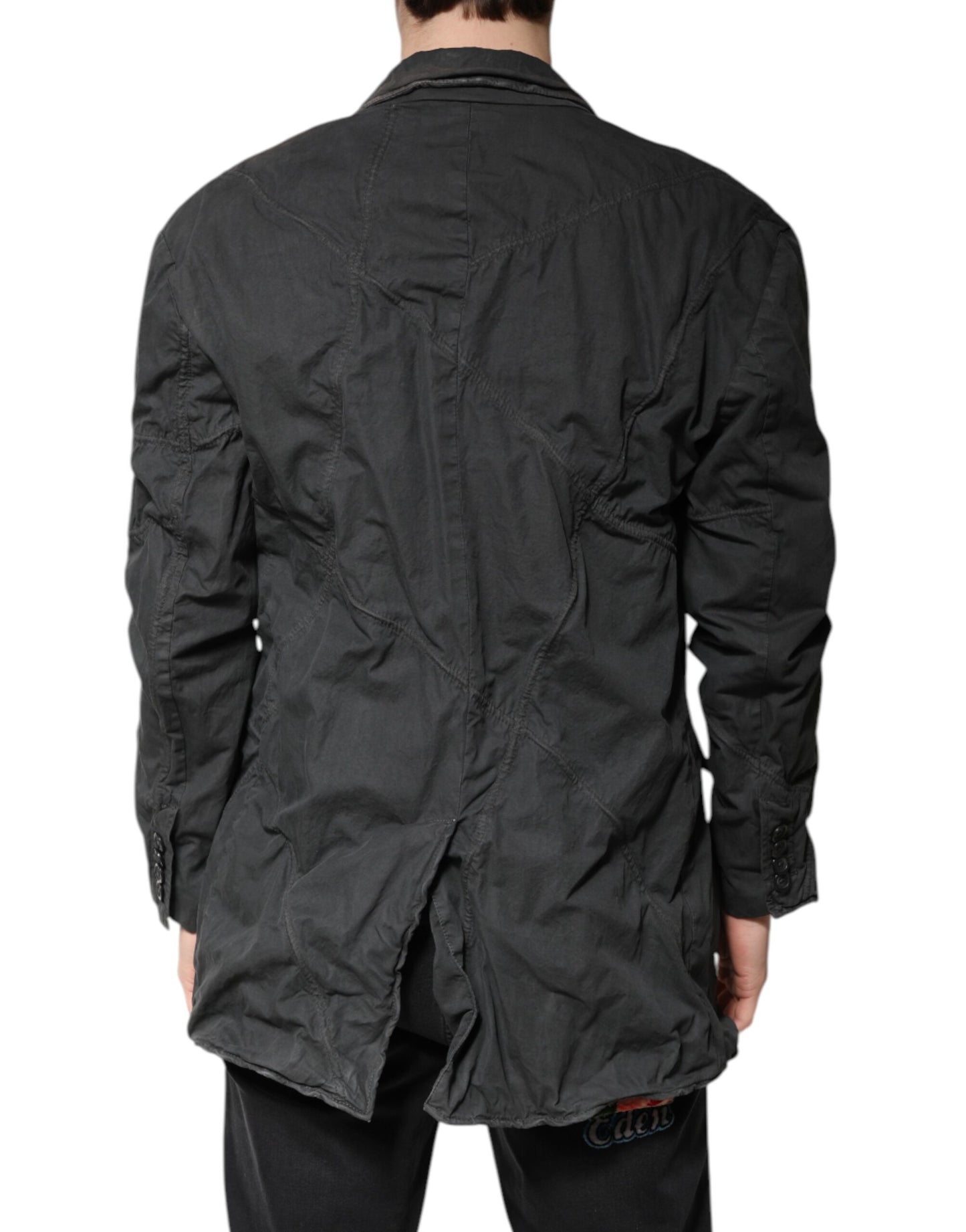 Black Solid Cotton Collared Coat Jacket
