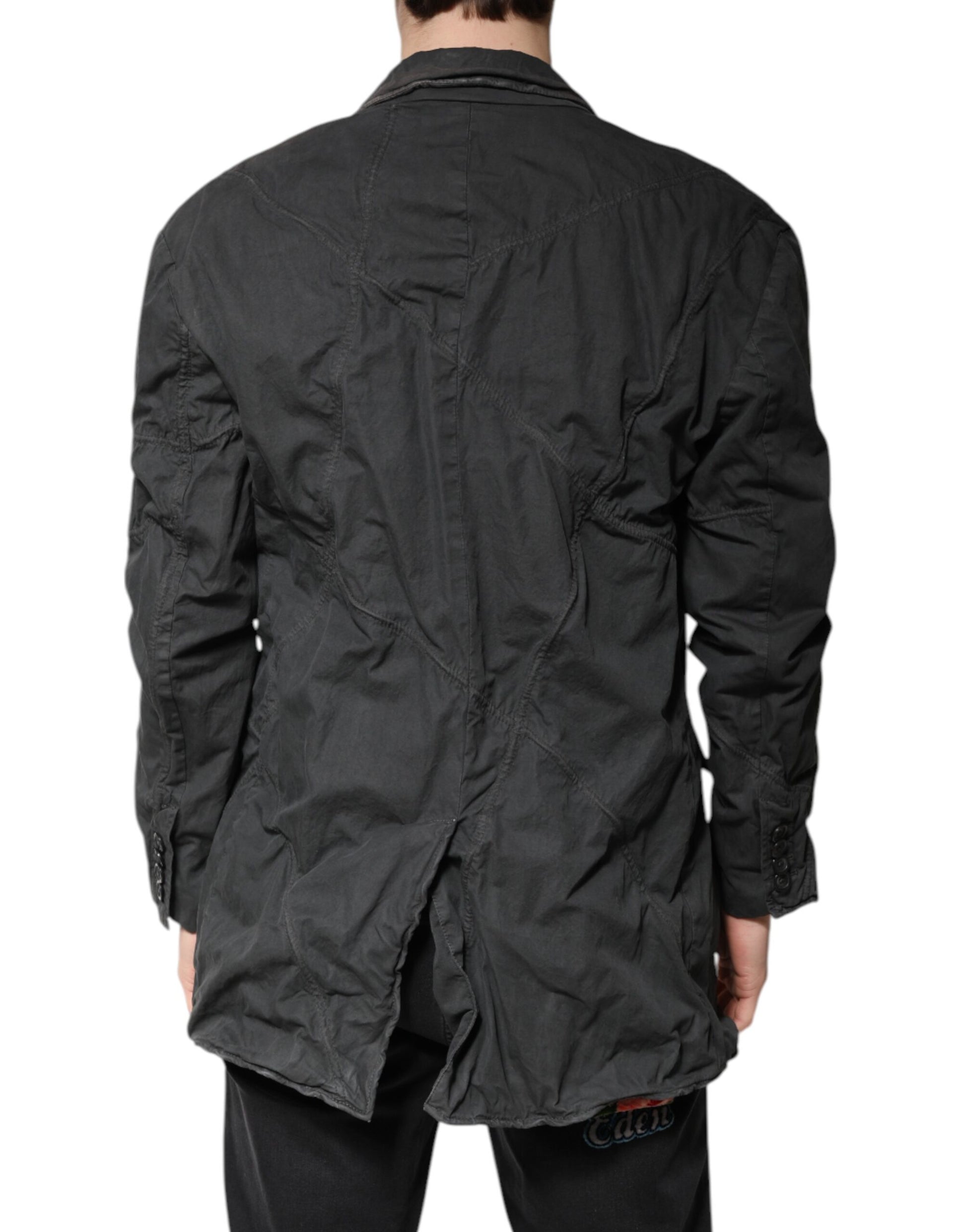 Black Solid Cotton Collared Coat Jacket