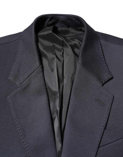 Dark Blue Cotton Men Jacket Coat Suit Blazer