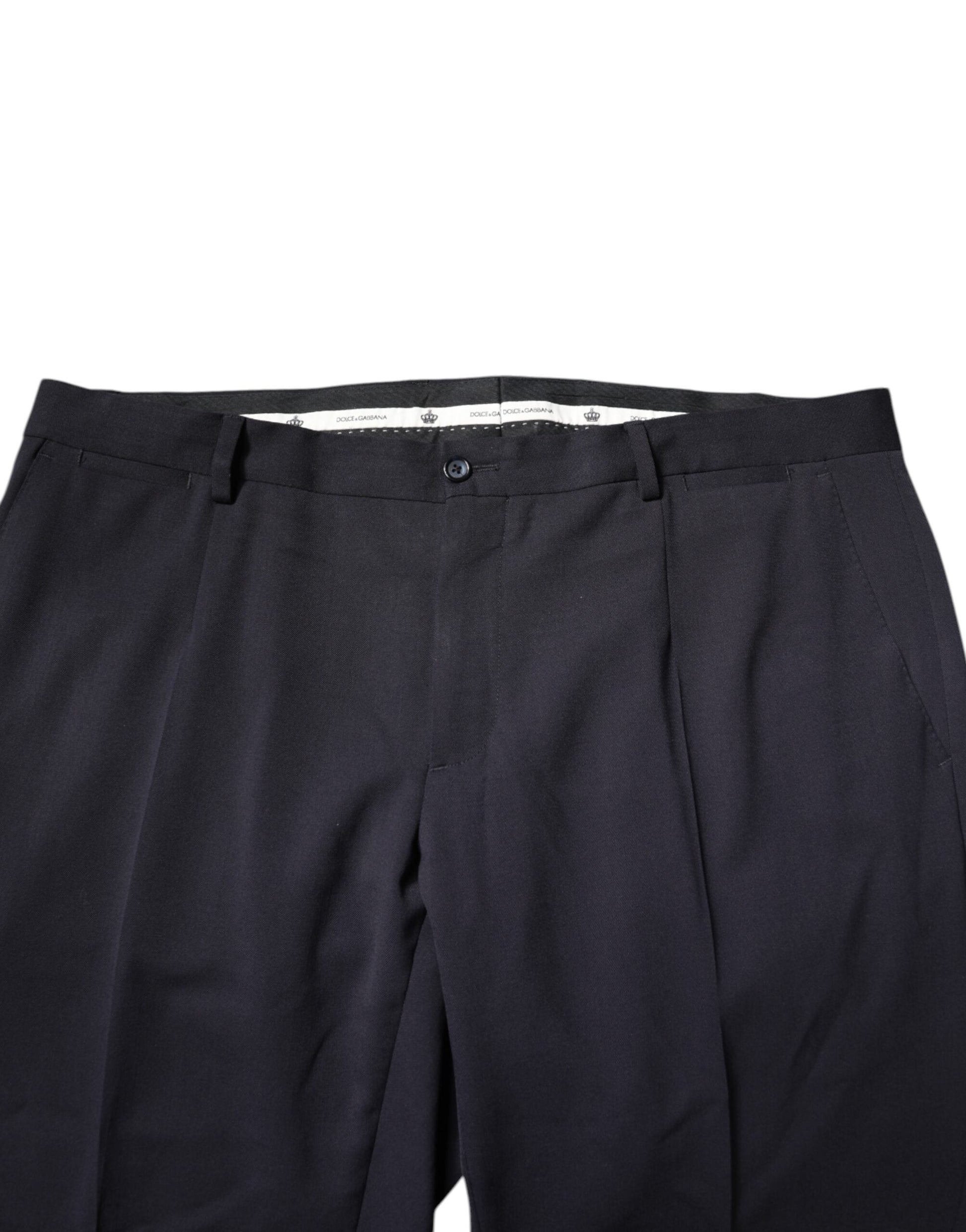 Black Wool Mid Waist Dress Pants
