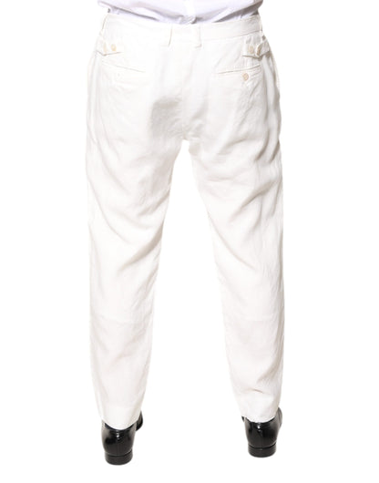 White Linen Mid Waist Men Dress Pants