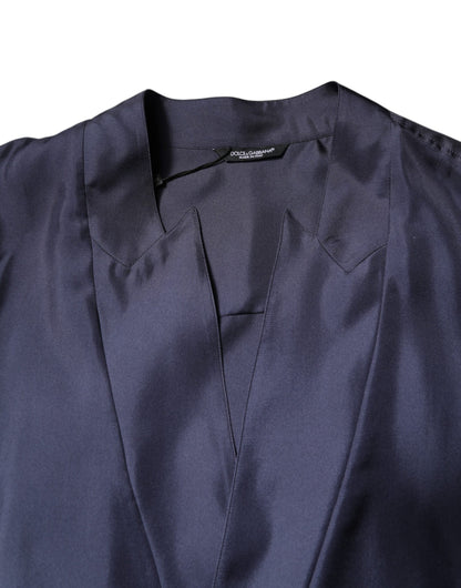 Dark Blue Silk Double Breasted Shirt