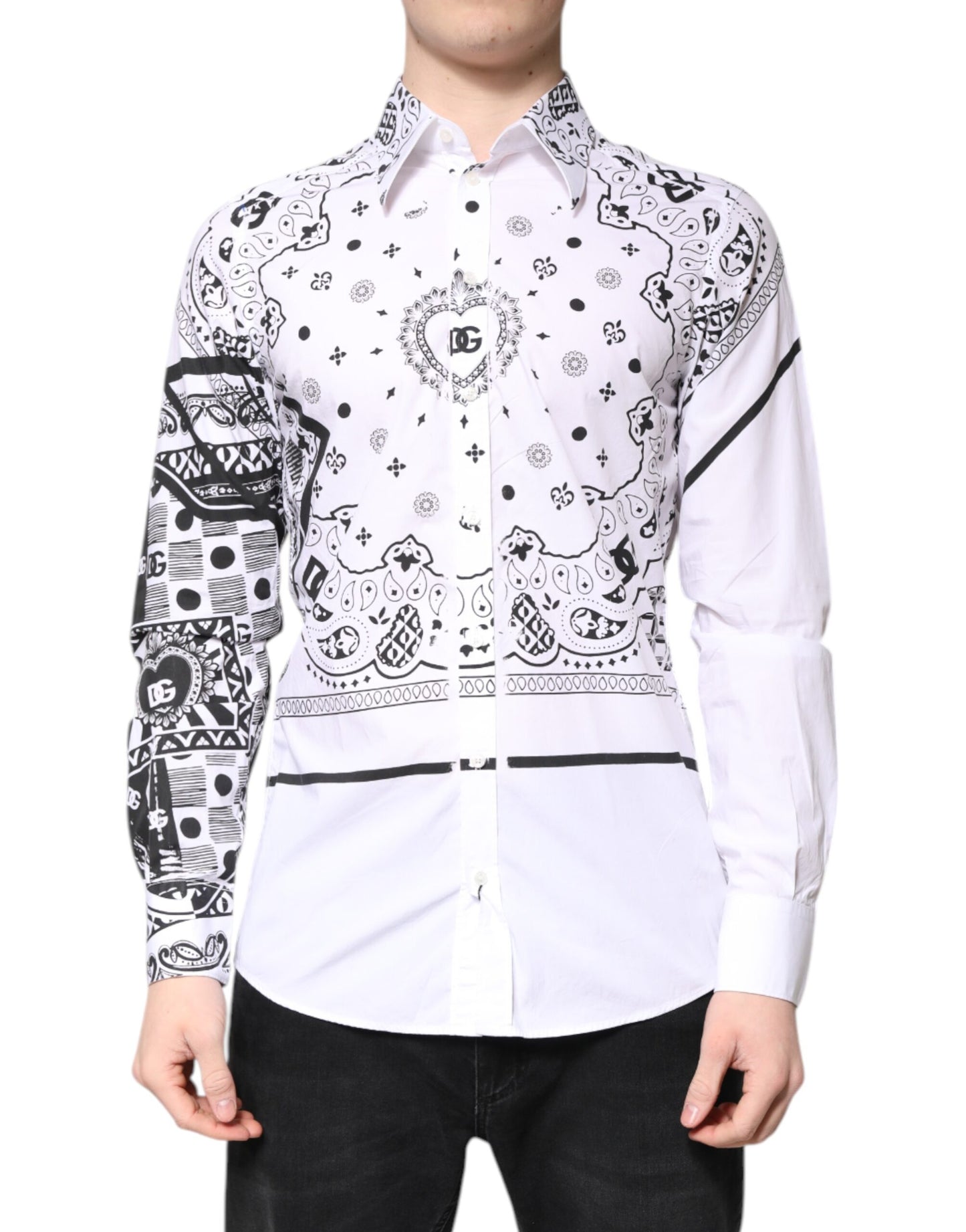 White Black Bandana MARTINI Men Dress Shirt