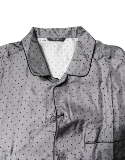 Gray Polka Dot Silk Long Sleeve Shirt