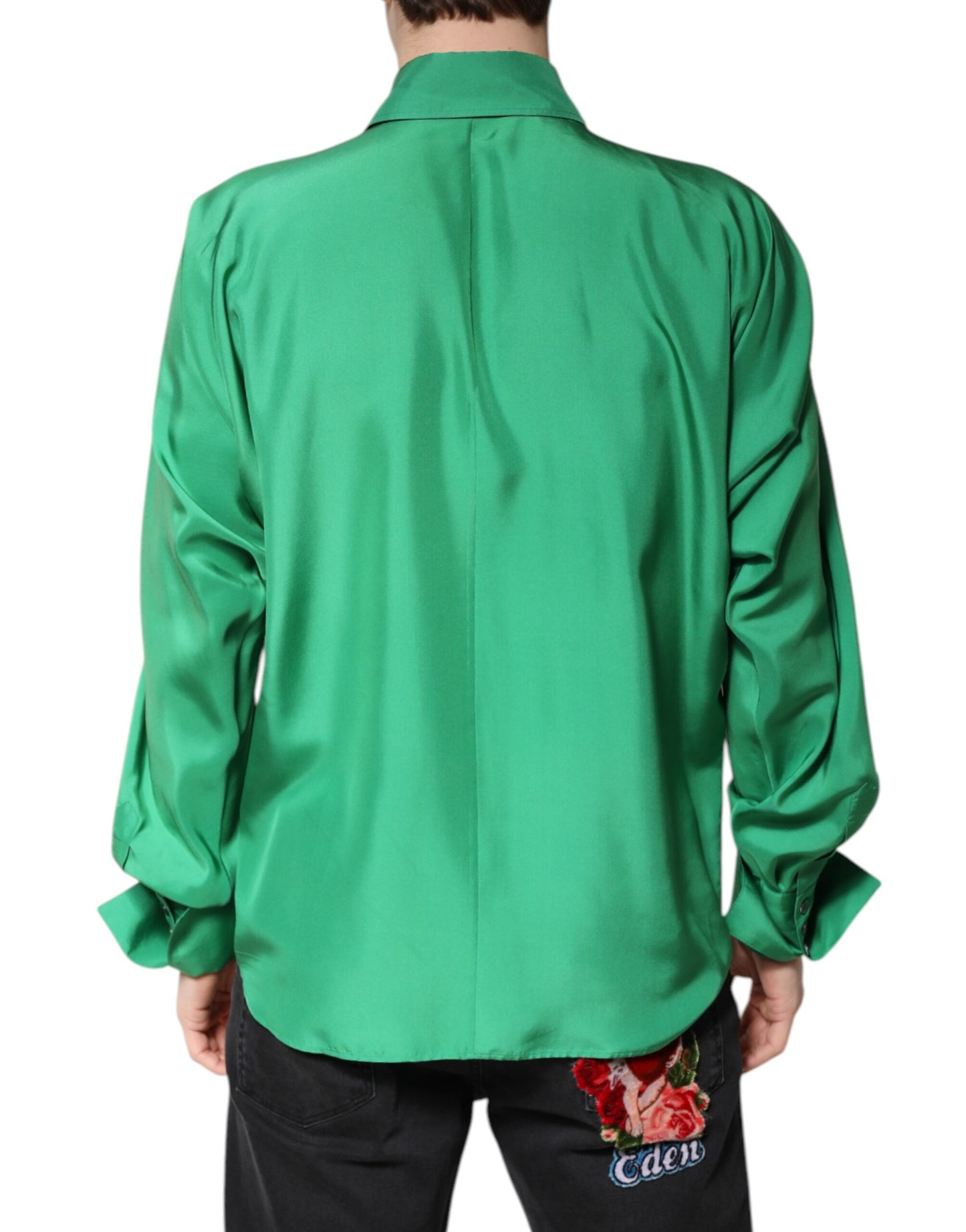 Green Silk Satin Long Sleeves Casual Shirt