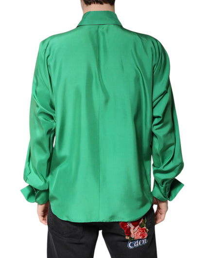 Green Silk Satin Long Sleeves Casual Shirt