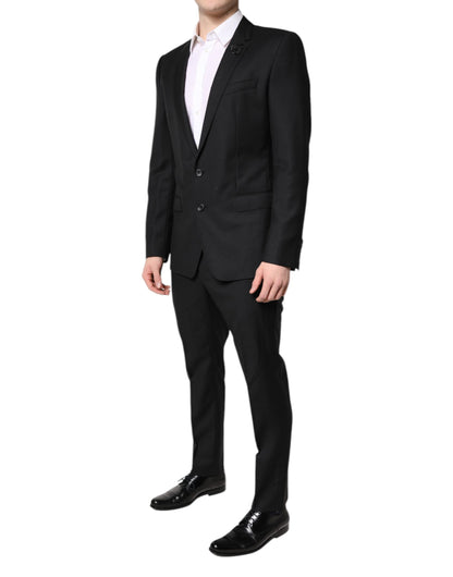 Black Wool Single Breasted 2 Piece Suit