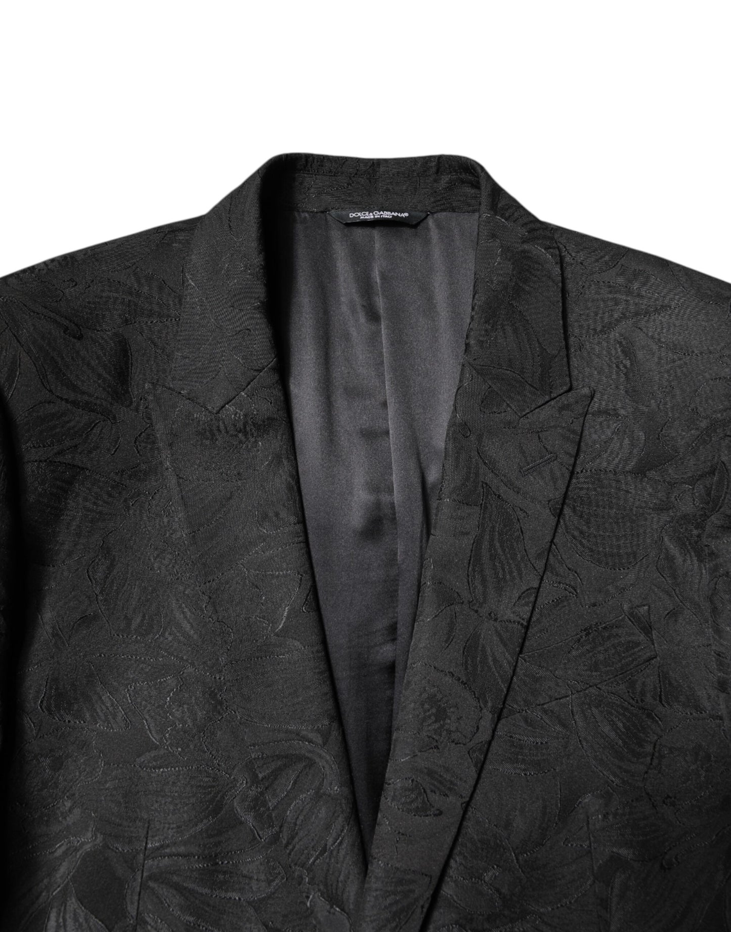 Black Polyester Floral Jacquard 2 Piece Suit