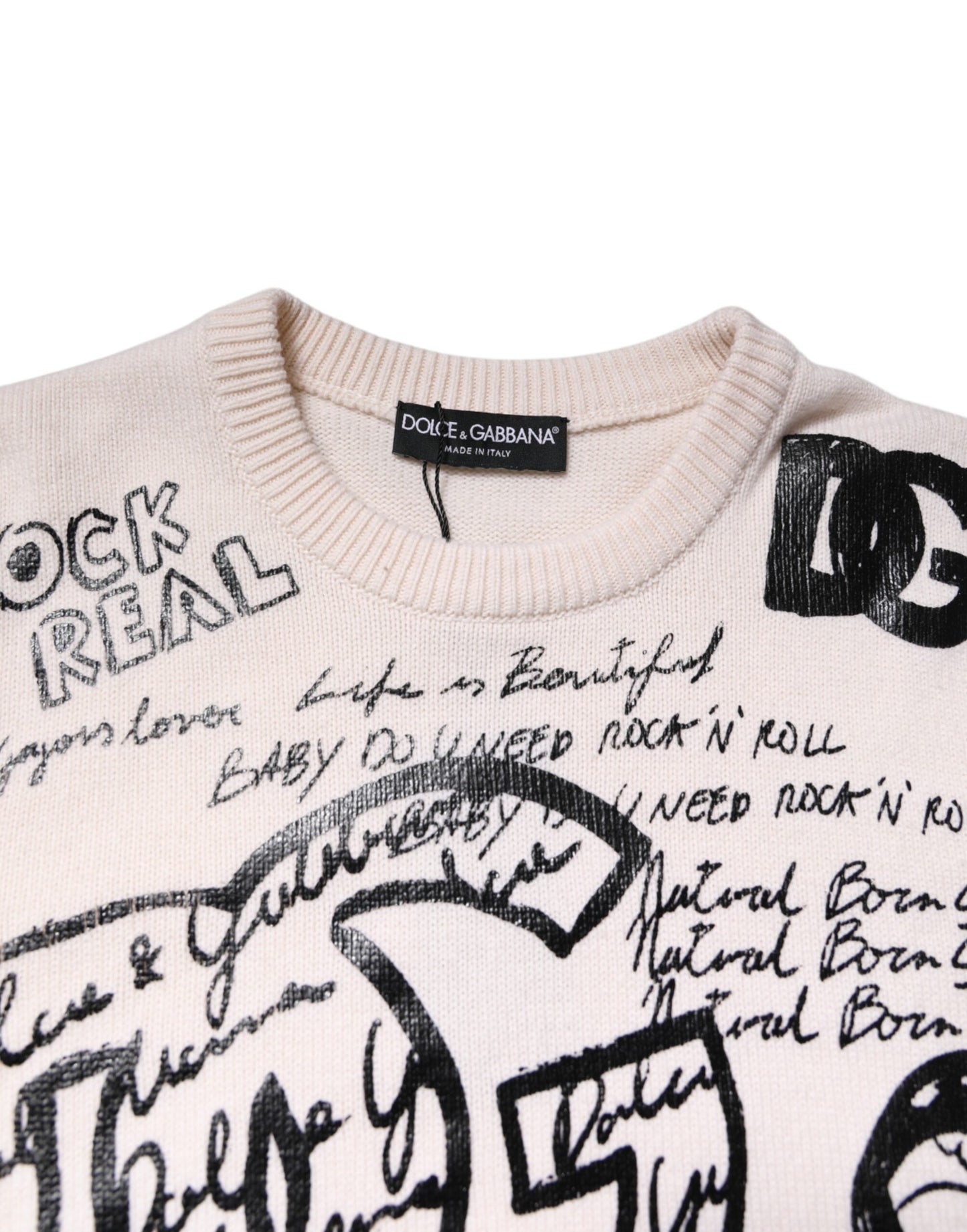 White Black Logo Print Women Pullover Sweater