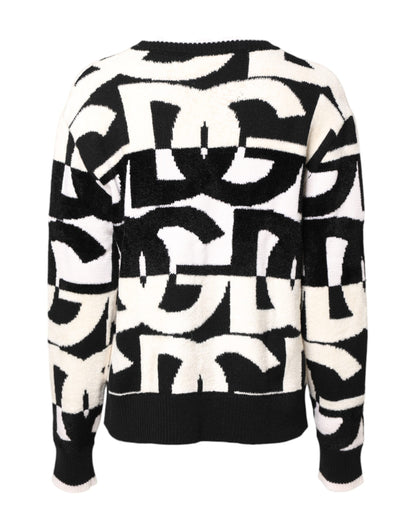 White Black Logo Print Women Pullover Sweater