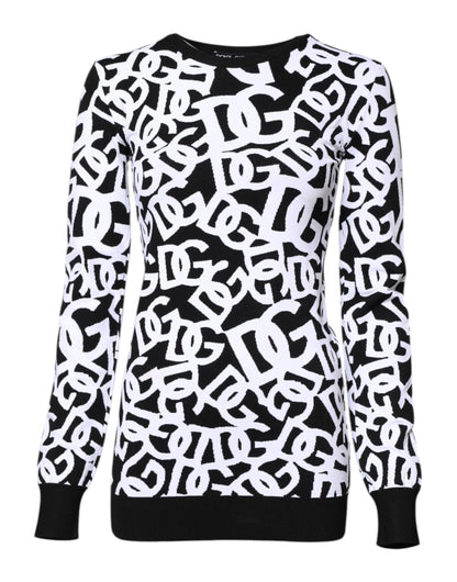 Black White Logo Print Women Pullover Sweater