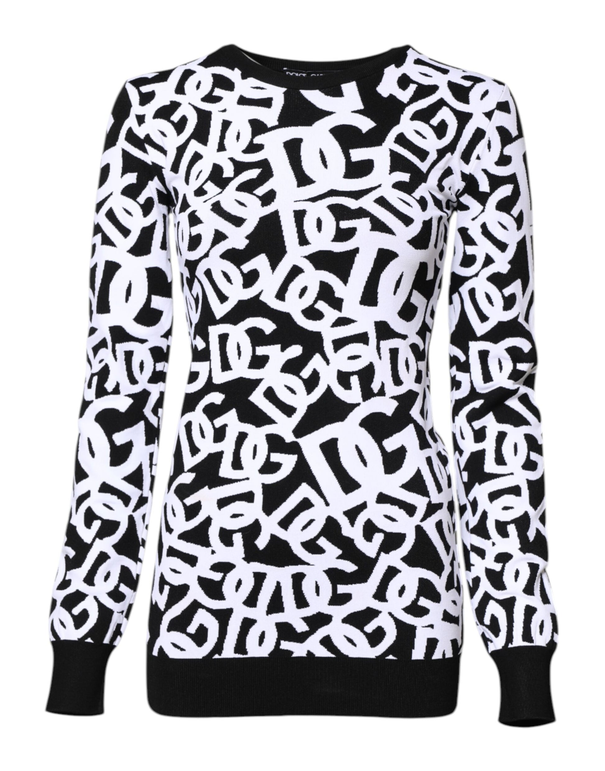 Black White Logo Print Women Pullover Sweater