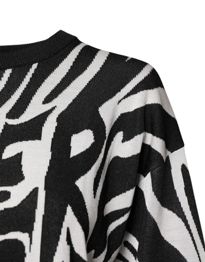 Black White Print Women Pullover Sweater