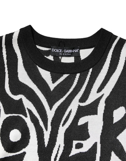 Black White Print Women Pullover Sweater