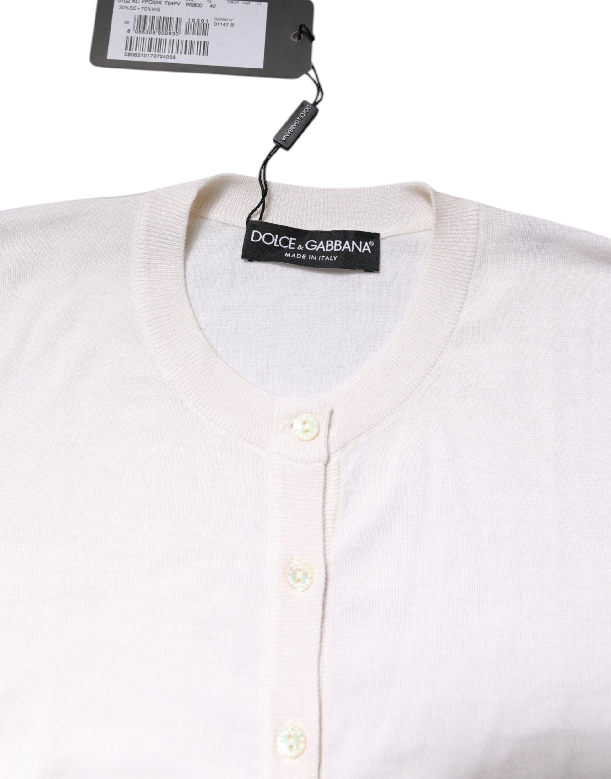 White Cashmere Crew Neck Top Cardigan Sweater