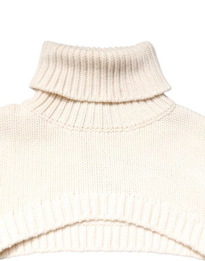 Ivory Cashmere Turtleneck Cropped Top Sweater