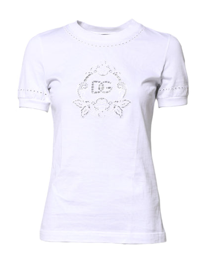 White Cotton Floral Logo Crew Neck T-shirt
