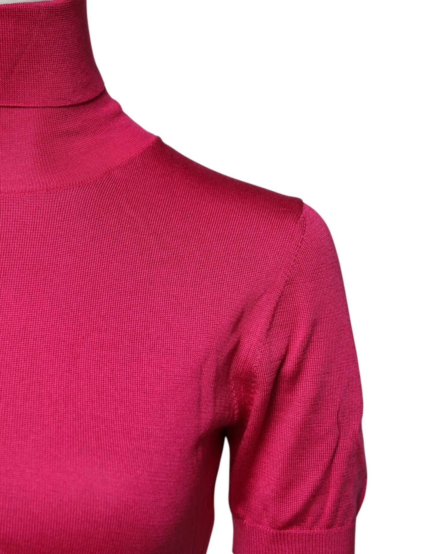 Pink Silk Knitted Turtleneck Cropped Top