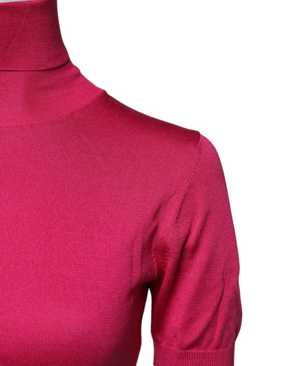 Pink Silk Knitted Turtleneck Cropped Top