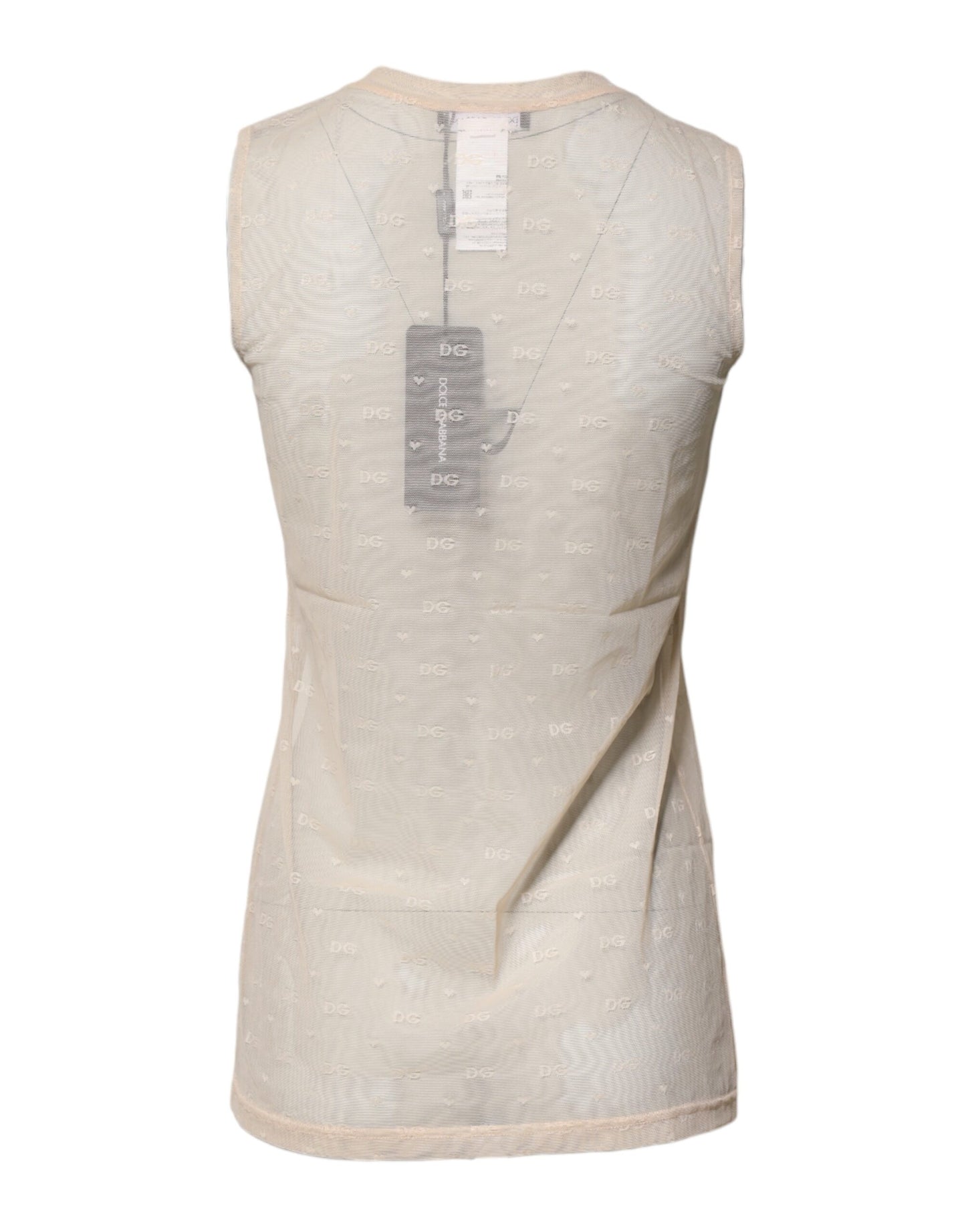 Ivory Nylon Logo See Through Sleeveless Tank Top