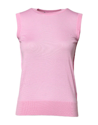 Pink Cashmere Round Neck Sleeveless Tank Top