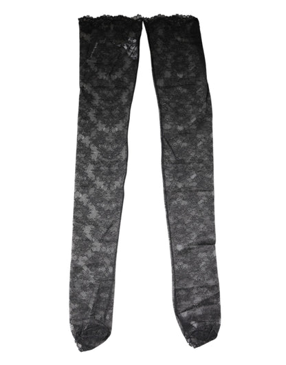 Black Floral Lace Cotton Stretch Stockings Socks