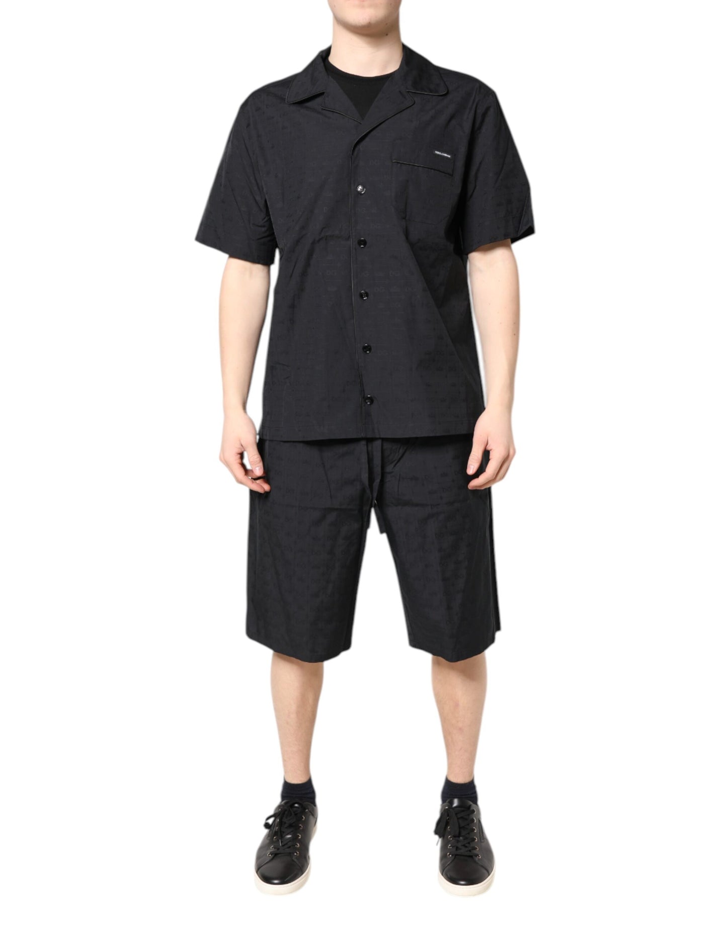 Black Cotton Men Pajama Set Sleepwear