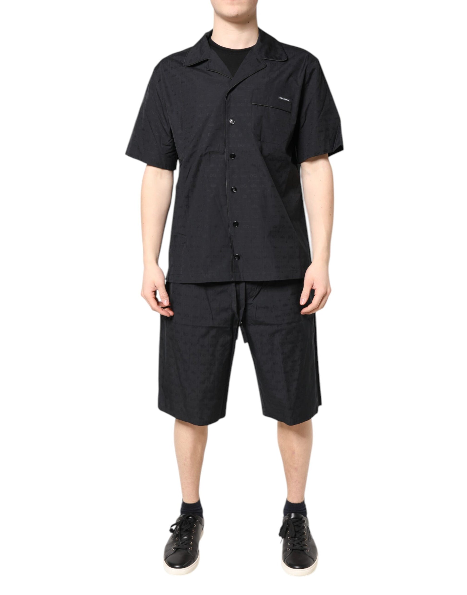 Black Cotton Men Pajama Set Sleepwear