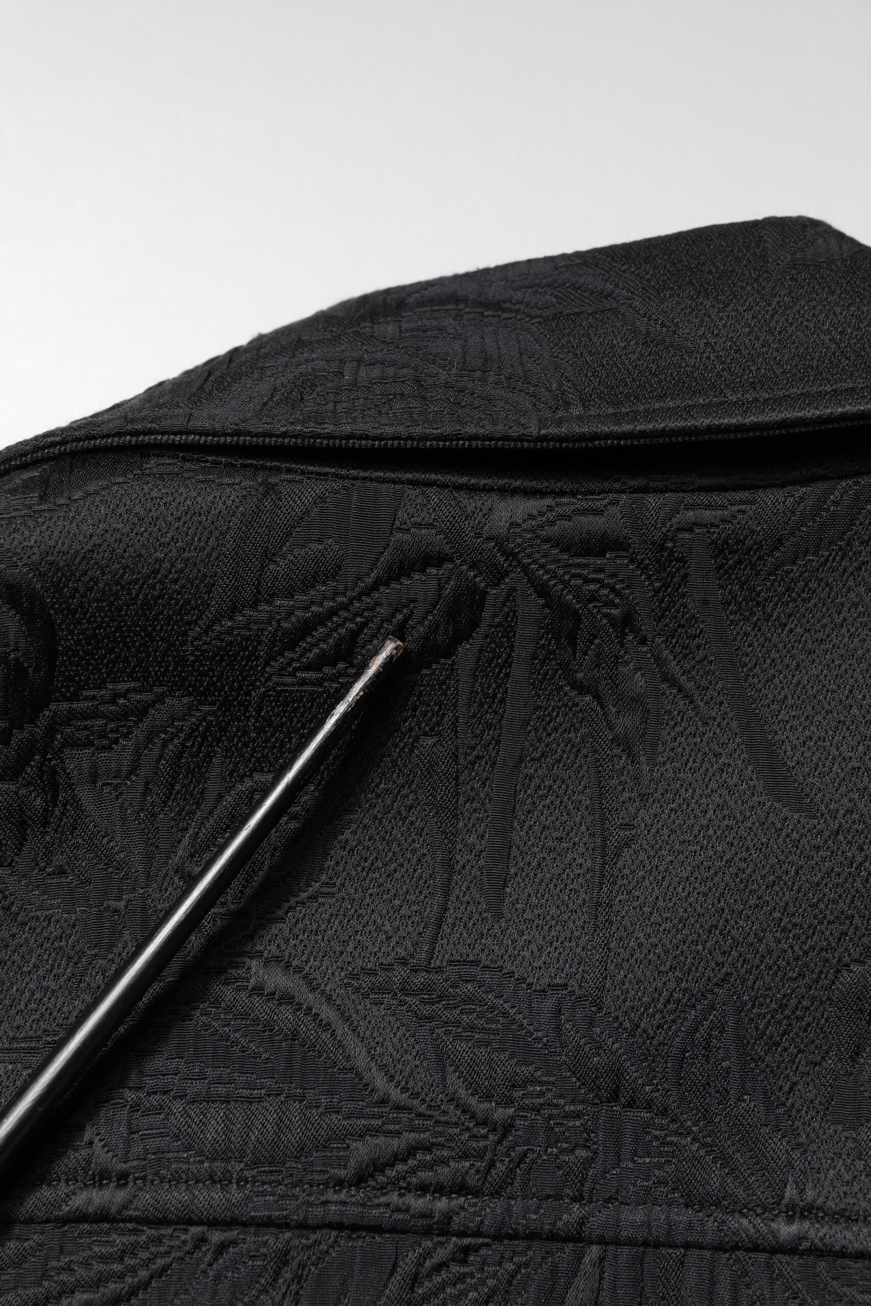 Black Brocade Cotton Full Zip Biker Jacket