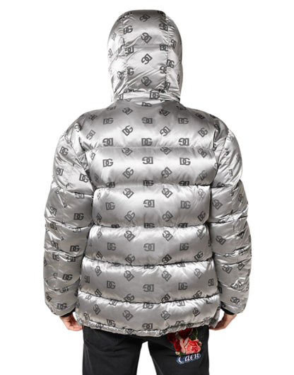 Silver Logo Full Zip Hooded Quilted Jacket