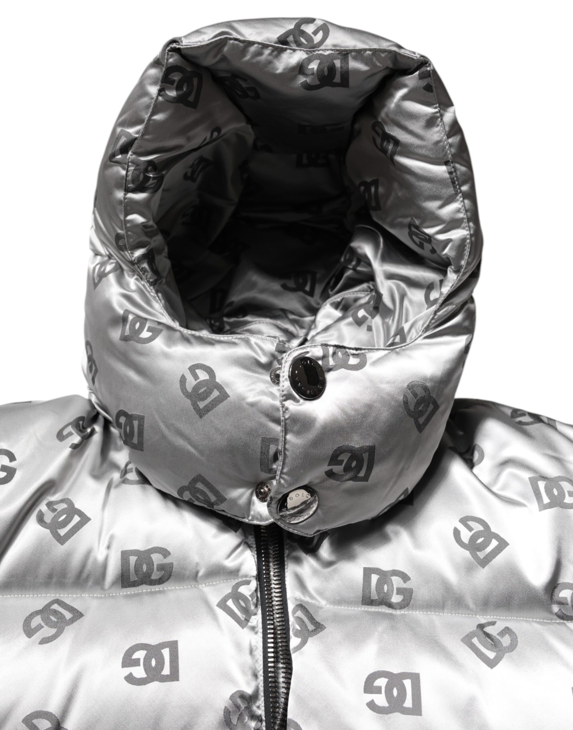 Silver Logo Full Zip Hooded Quilted Jacket