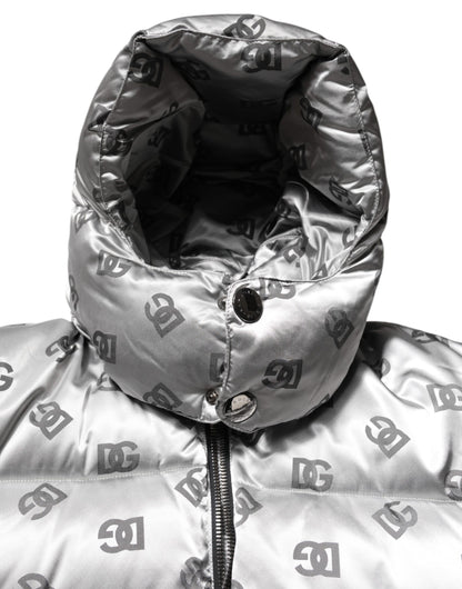 Silver Logo Full Zip Hooded Quilted Jacket