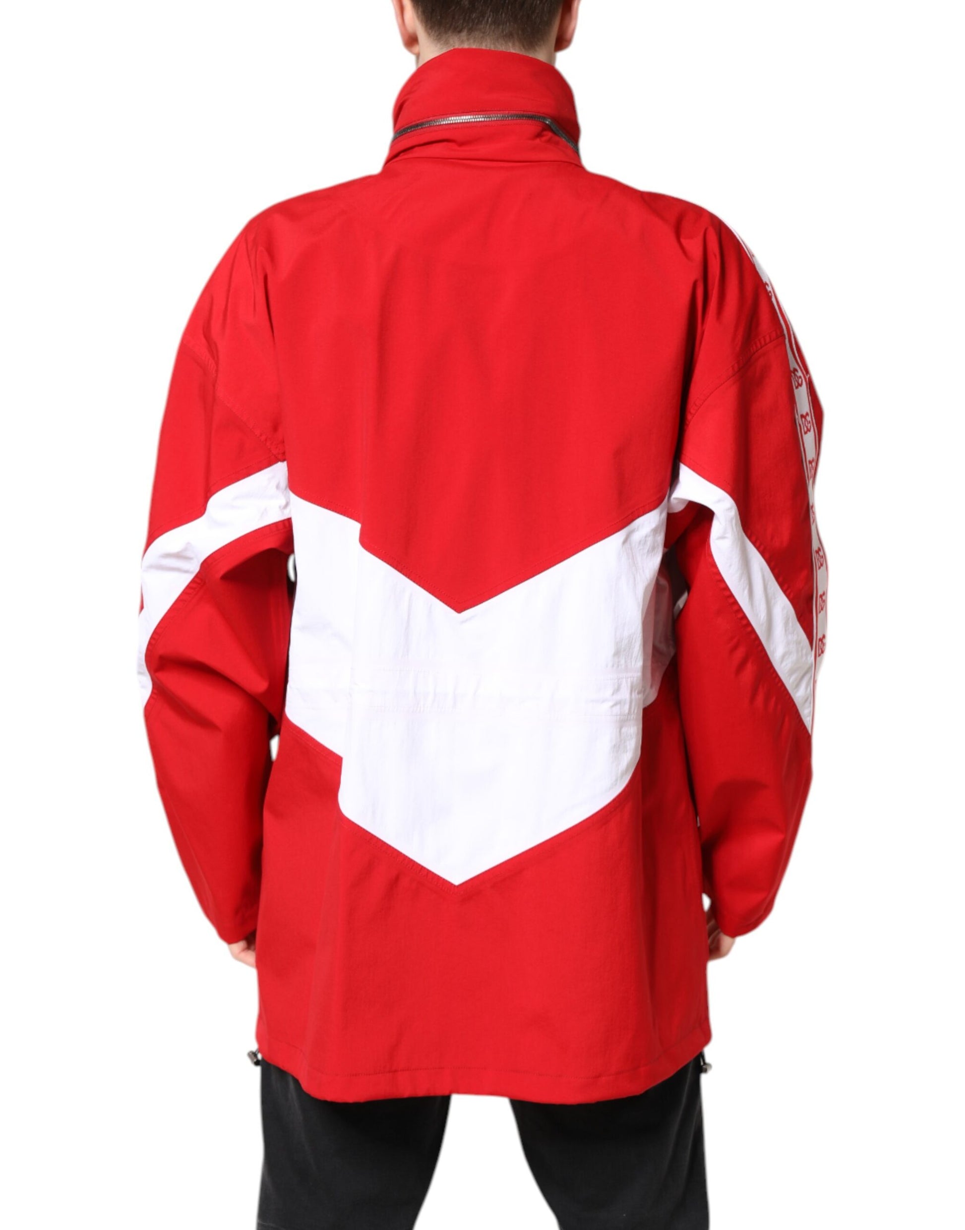 Red White Nylon Full Zip Windbreaker Jacket