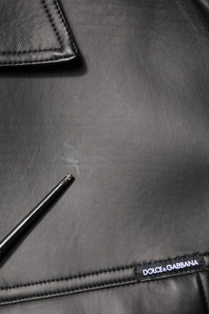 Black Polyester Button Down Biker Jacket